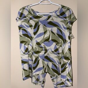 Nicole Miller Abstract Green and Blue Short Sleeve Top